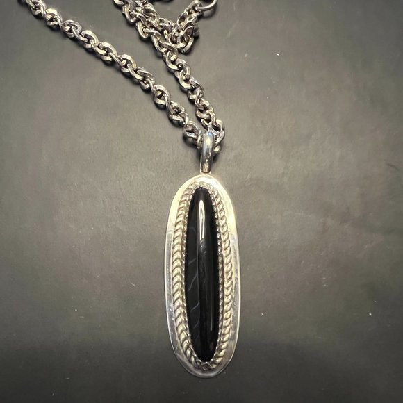 Navajo Onyx Sterling Silver Pendant Necklace - Picture 1 of 7